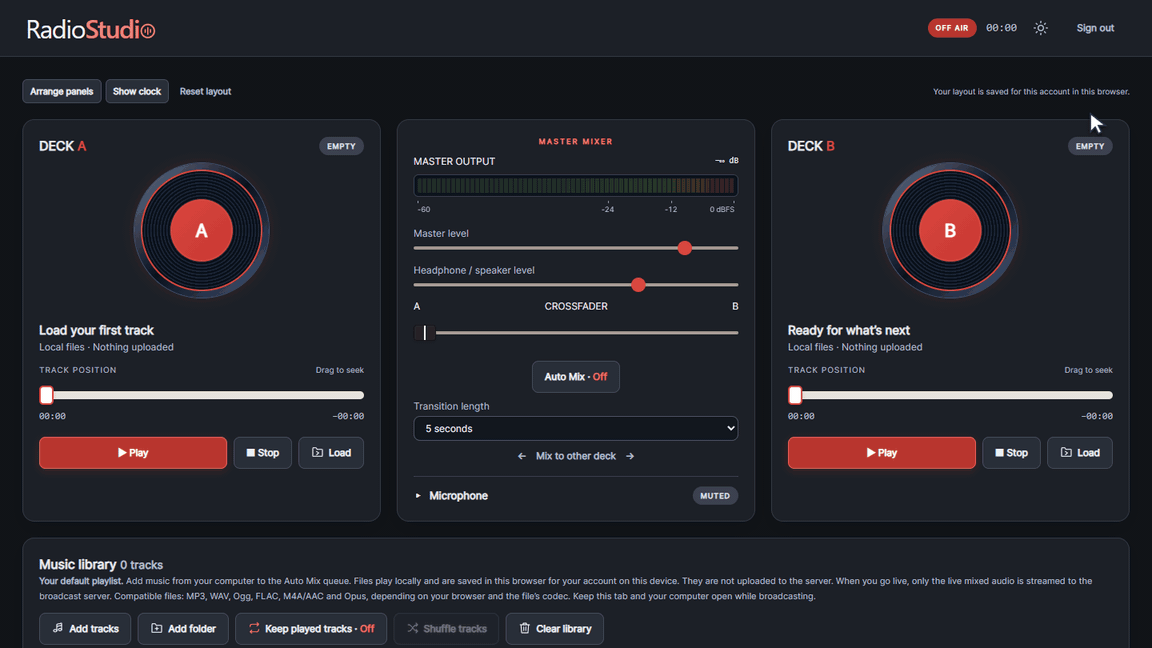 RadioStudio · Live browser radio studio & secure streaming | Shoutstream